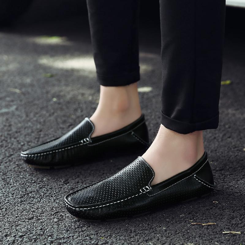 Summer Genuine Leather Loafers Men Breathable Moccasins Boat Shoes for Man Classic Driving Men's Shoes Luxury Hollow Male Flats