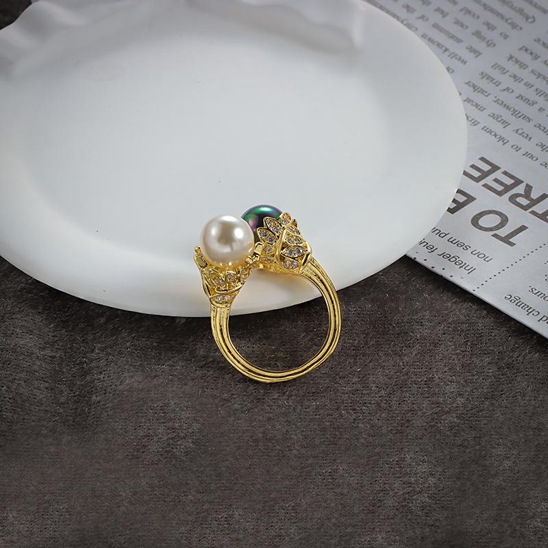 Vintage Adjustable Stainless Steel Rings for Women Creative 18K Gold Plated Pearls Ring Statement  Anniversary Gift