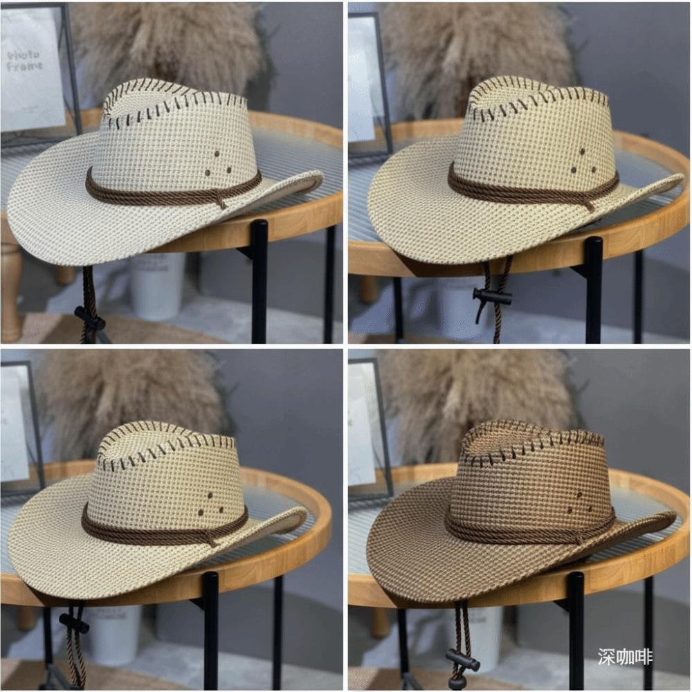 Solid Color Straw Hat Fashion Plaid Western Cowboy Hat Fashion Panama Hat  for Men and Women