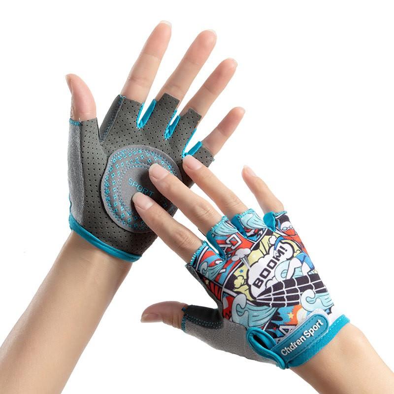 Kids Half-Finger Skateboarding Gloves Outdoor Cycling Gym Training Playground Bars Anti-Slip Ice Silk Sport