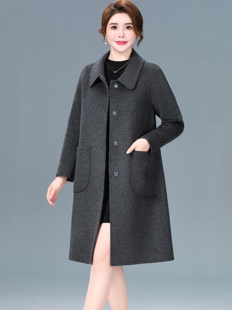 2025 New Autumn/Winter Double-Sided Cashmere Coat for Middle-Aged & Elderly Women - Mid-Length, High-End Wool Overcoat