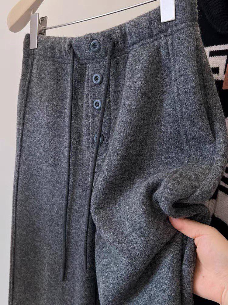 

Women s Dark Gray Wool Cashmere Wide-Leg Pants - Soft, High-Grade, Drapey Feel for Autumn/Winter Small темно-серого