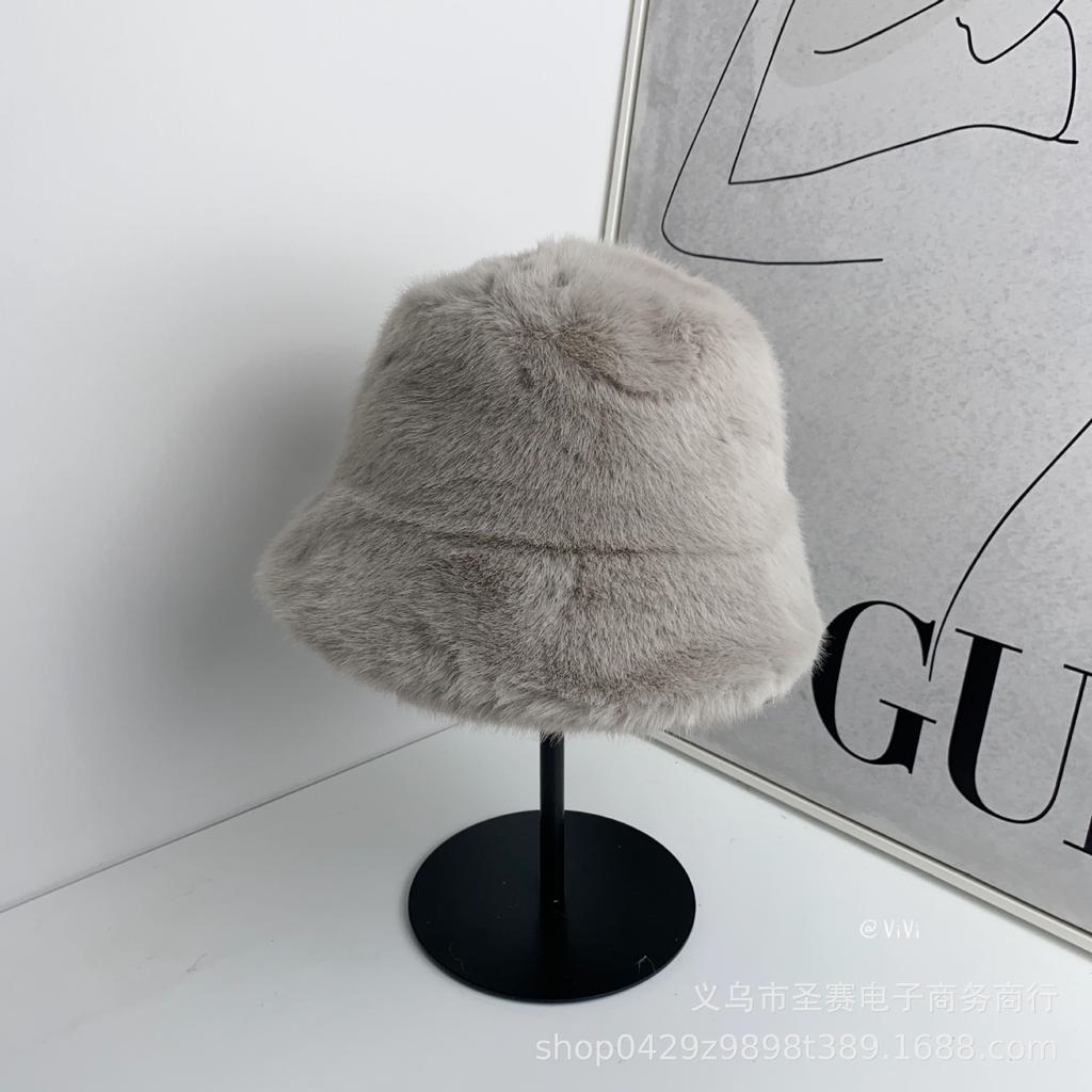Ins classic imitation mink plush hat women's winter warm eaves fashion fur bucket hat