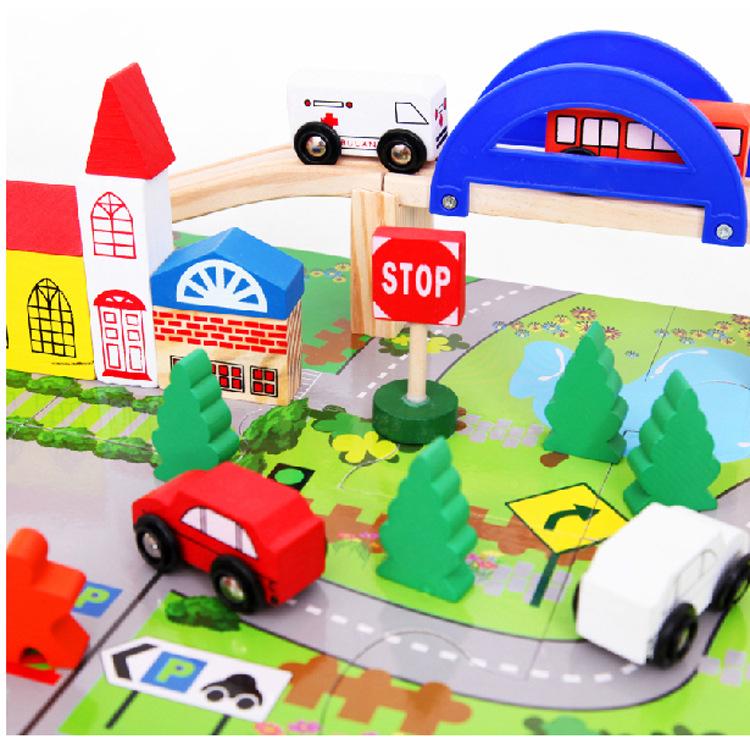 40-Piece City Rail Transit Scene: Children s Wooden Toy Car & Track Assembly Set Wood