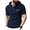 Men's Summer Hooded Polo Shirts Short Sleeve Casual Sports Plaid Pocket Solid Color Polos Men