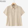 ZANZEA Women Summer Turn Down Collar Short Sleeve Casual Blouse