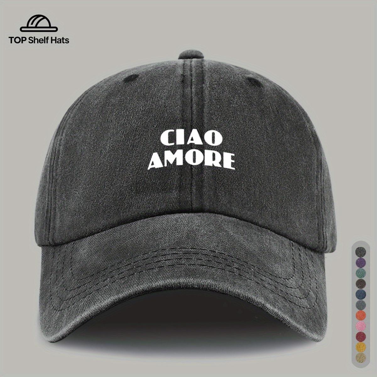 

1pc Fun CIAO AMORE Letter Design Print Casual Baseball Cap Lightweight Fashionable Retro Dad Hat for Men and Women One Size