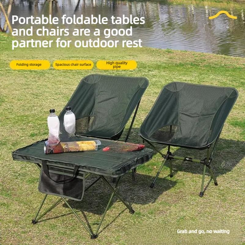 Outdoor Folding Table and Chair Three-Piece Set for Picnic Camping Portable Foldable Moon Chair Aluminum Alloy and Chair Set
