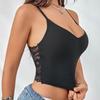 Top Corto da Donna a Spalline Sottili con Patchwork in Pizzo a Coste