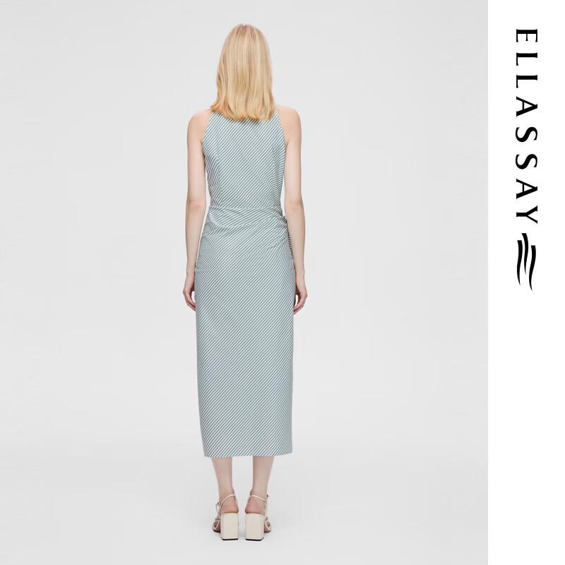 ELLASSAY 2025 Early Spring Shirred Striped Mid-length Dress