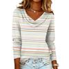 Ladies' Striped Printed Casual and Fashionable Long Sleeved Pullover Top