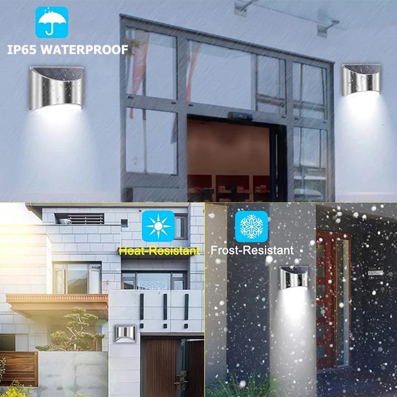 2Pcs Stainless Steel Solar Wall Lights Courtyard Waterproof Outdoor Lighting Emergency Patio Step For Garden Fence and Street