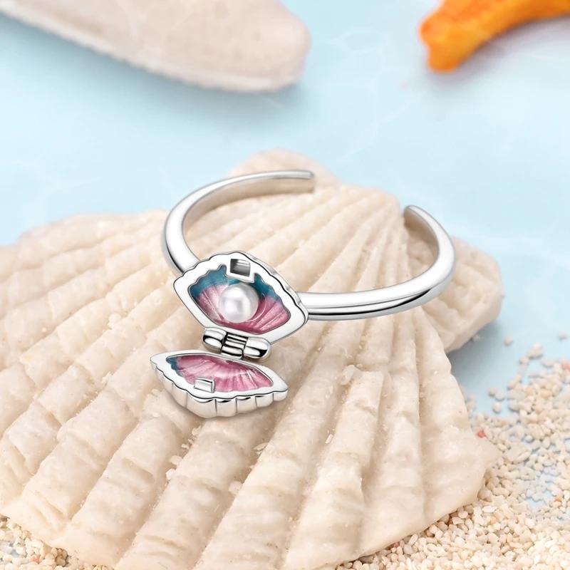 Adjustable Rings 925 Sterling Silver Shell Pearl Clover Feather Open Rings for Women Female Original Engagement Jewelry