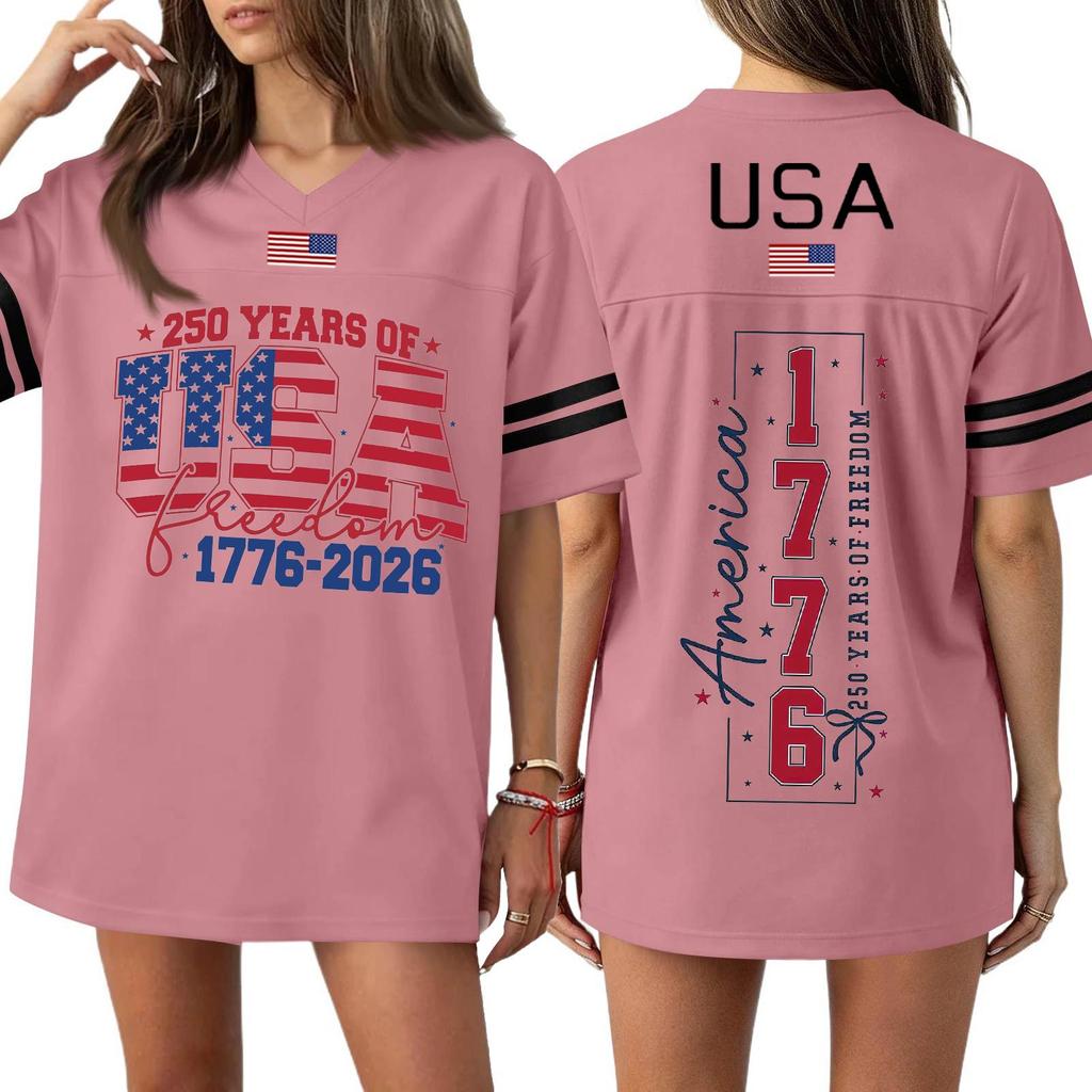 T-shirt Sport Haut Casual Mode Femme Col en V Impression Jour de l'Indépendance Manches Courtes