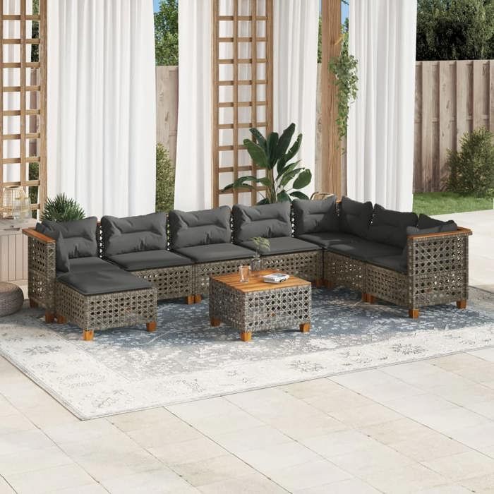 VidaXL Salon de jardin 9 pcs avec coussins gris résine tressée 3261963