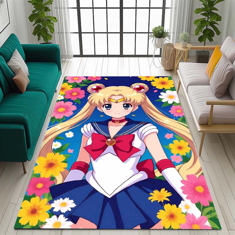 3DPretty Guardian Sailor Moon Pattern Rug, Non-slip Floor Mat, Suitable for Children's Playrooms, Bedrooms, Crawling Mats, Stain