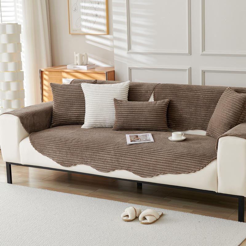 Winter Plush Simple Modern Sofa Cushion Seat Cushion Solid Color Sofa Cover Thickened Warm Non-Slip Sofa Cover Cloth Towel