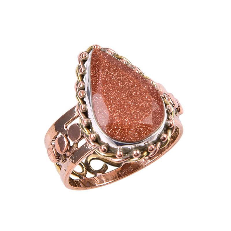 Natural Sunstone Gemstone 925 Solid Sterling Silver Gift Two Tone Ring S.9 Y1t73