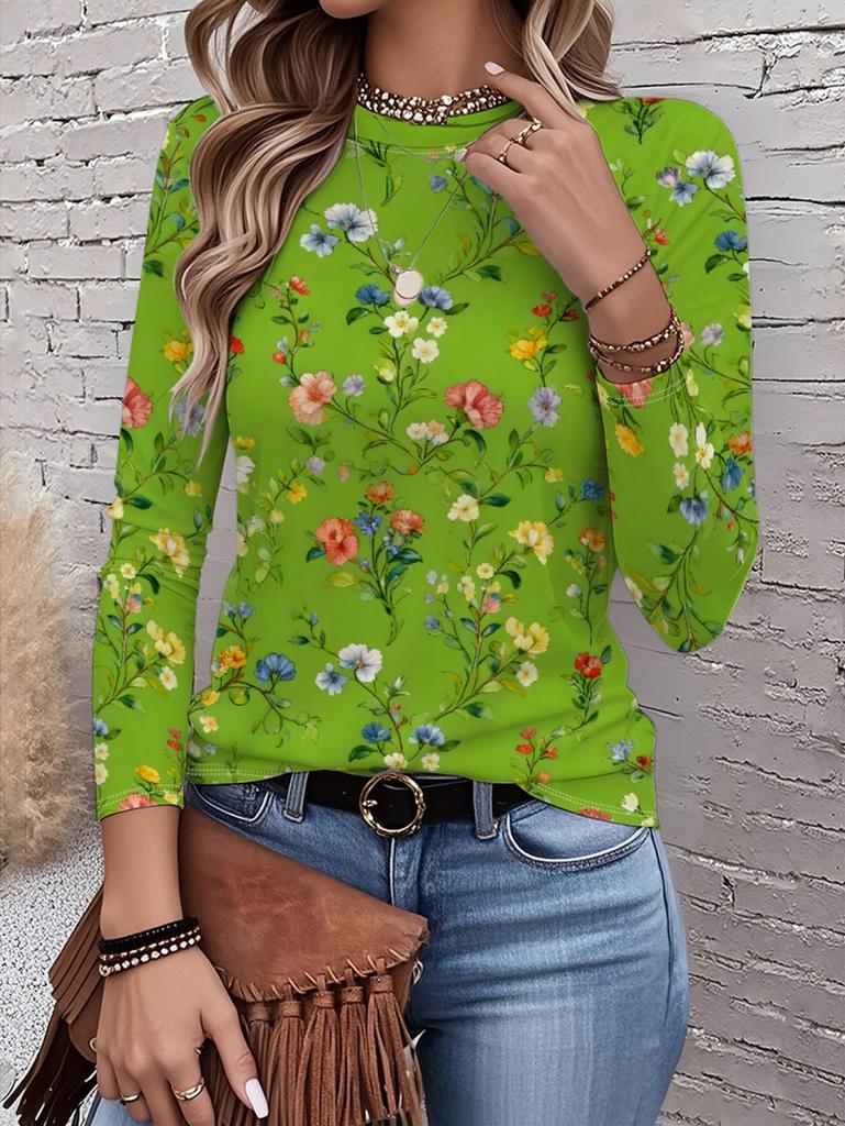 Women's T-Shirt Floral Graphic Plants Retro Long Sleeve O-Neck Pullover Regular Tops Daily 3D Print Autumn Tees Female Clothing
