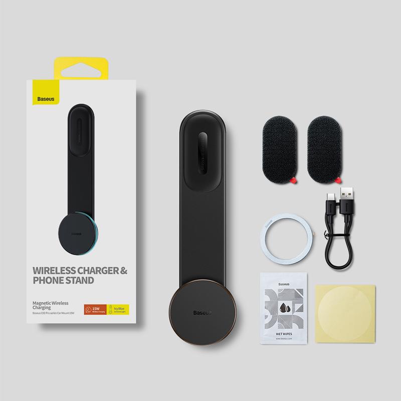 

Baseus Magnetic15W Автомобильный держатель для мобильного телефона Беспроводное зарядное устройство Кронштейн для телефона для iPhone 12 1314 Pro Max Dashborad Center Console чёрный