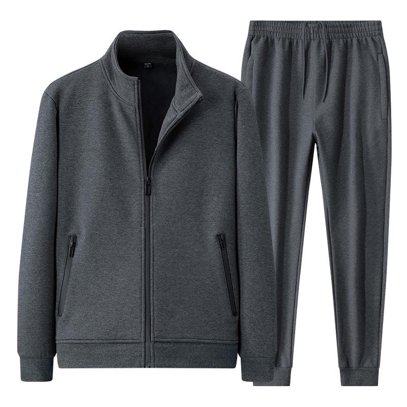 Men's Thickened Velvet Cotton Casual Suit: Middle-aged Father's Two-piece Sports Jacket and Pants Set