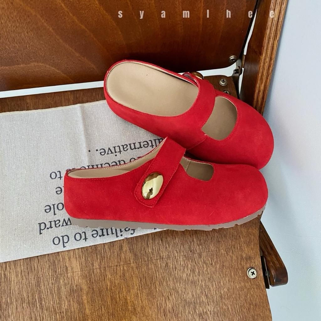 Cowhide Inner Height Increase 5cm Bag Head Slippers Women's Small Golden Bean Big Round Head Single Shoes Half Slippers