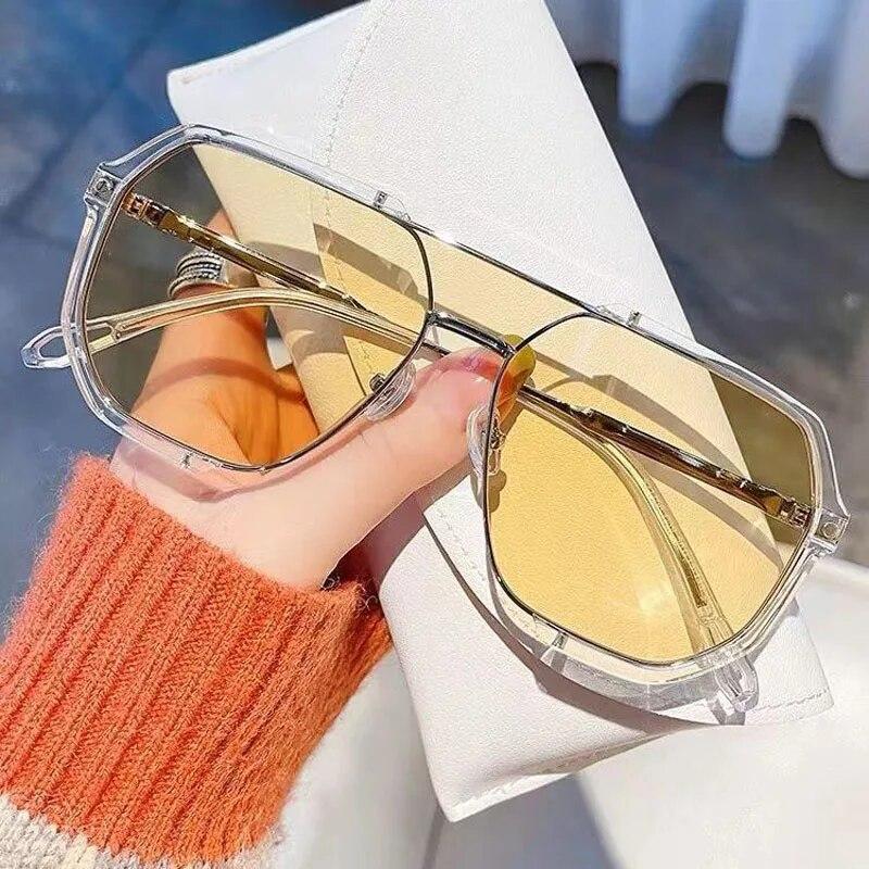 Europa I Stany Zjednoczone Moda Podwójny Mostek Duże Oprawki Wielokątne Okulary Przeciwsłoneczne Moda Wklęsły Kształt Okulary Przeciwsłoneczne Fala