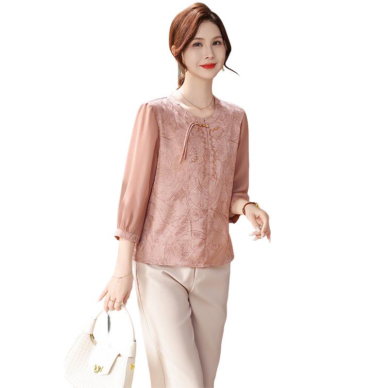 Elegant Chiffon Shirt for Women - Stylish Spring/Summer Gauze Sleeve Top for Middle-Aged and Elderly Women 2026.