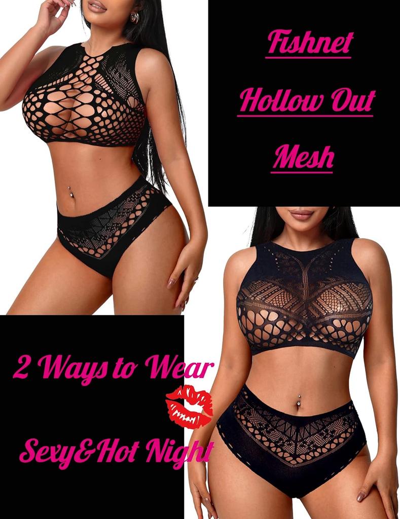 Avidlove Womens Fishnet Lingerie for Women Sexy Two Piece Lingerie Set Stripper Outfit