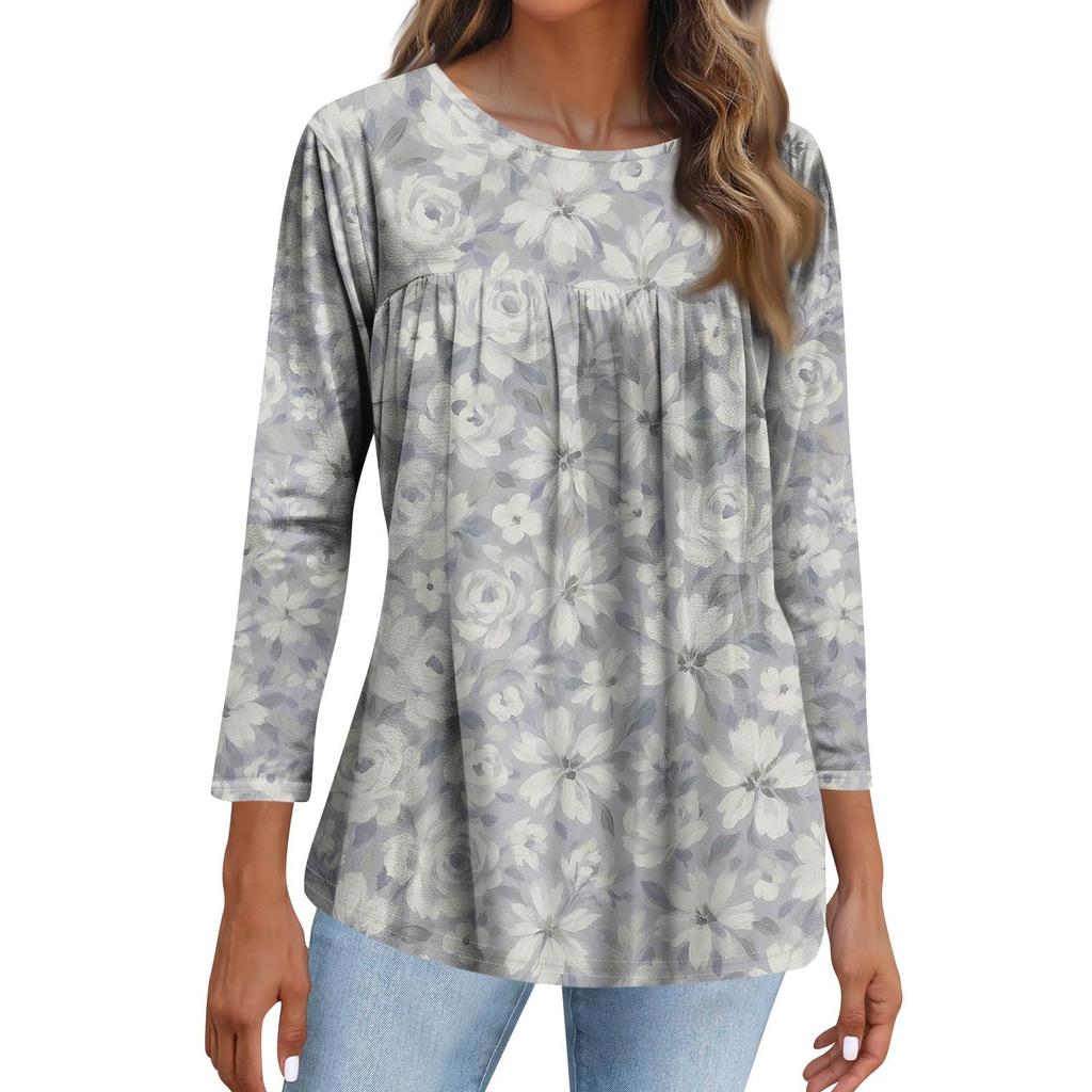 Women's Fashion Casual Three-quarter Sleeve Printing Round Neck Top