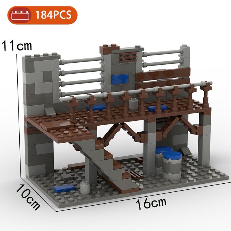 MOC Parts Military Battlefield WW2 Ruins Weapons Fortress Blockhouse Model Building Blocks Army Architecture Bricks Toy Kid Gift