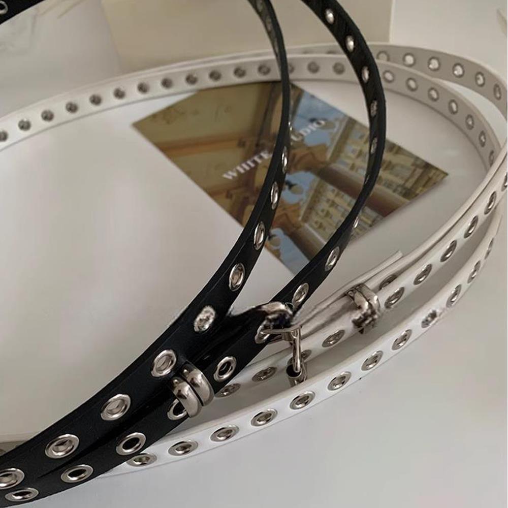 Oeillets Rivets Bricolage Portable Ceinture de Taille en Cuir PU Double Cercle Chaîne de Taille Nouée Extra Longue Mince Ceinture Double Couche Trouée Ceinture