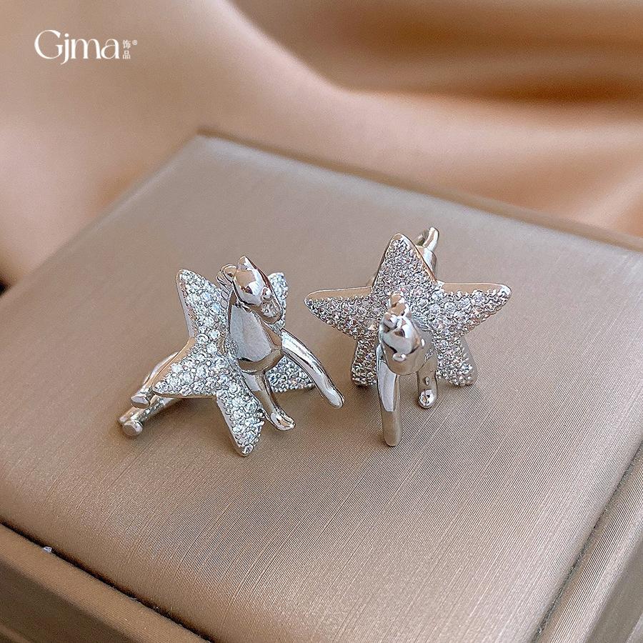 Cold Wind Zircon Stars Pony Stud Earrings Natal Year Fashion Earrings Women