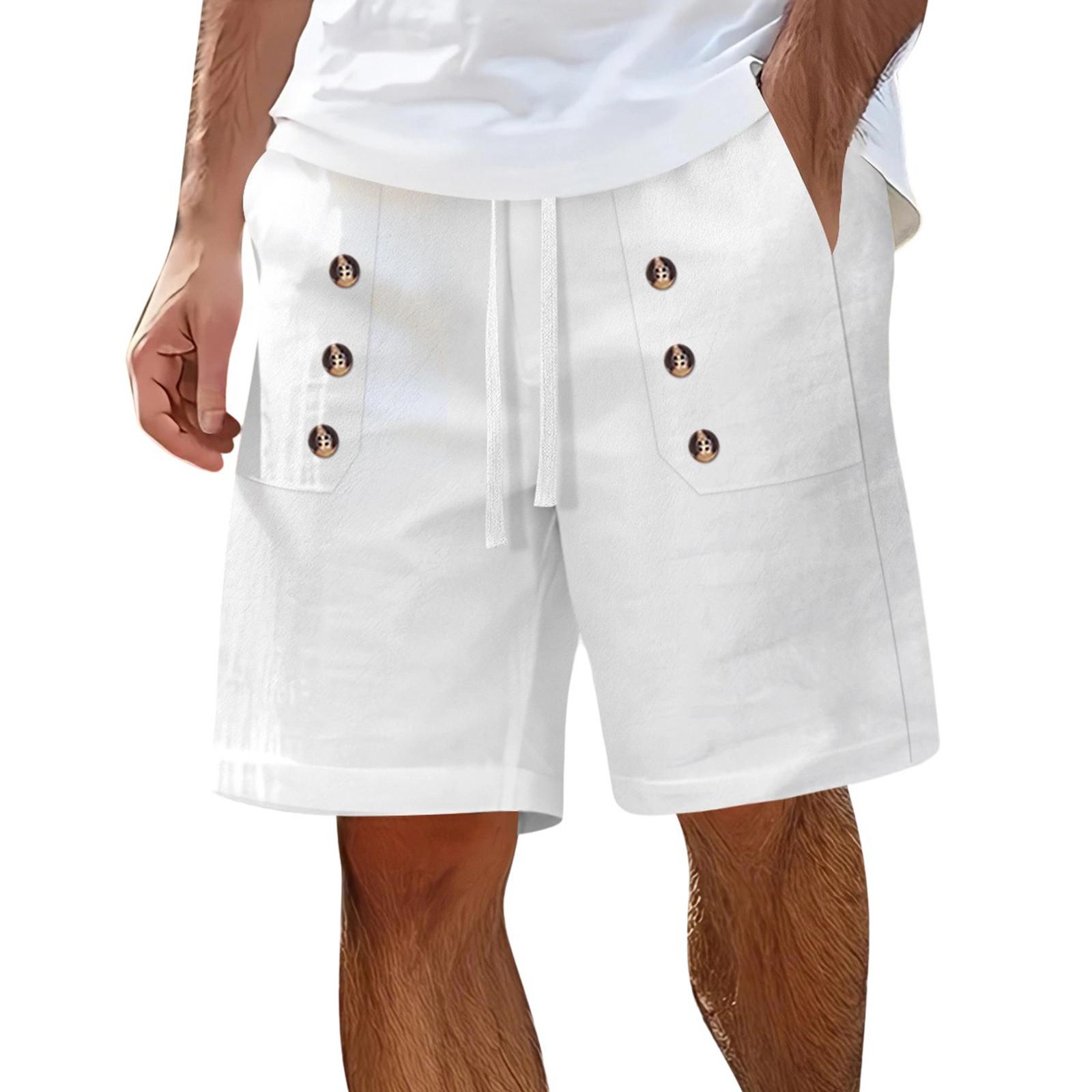 

Мужские повседневные шорты пляжные свободные прямые на пуговицах бриджи XL белый
