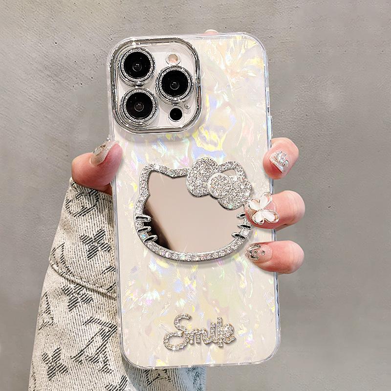 Cat mirror bracelet is suitable for Apple 16promax mobile phone case, advanced sense, light luxury three-dimensional girls