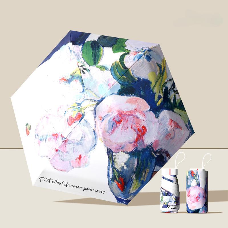 Mini Sun Umbrella Rain Umbrellas Anti UV 6-Folding Parasol Portable Lightweight Women Men Pocket Sunshade Umbrella for Travel
