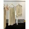 Women's Sleeveless V Neck Wide Leg Pants Set Loose Fit Lace Patchwork Summer Suits