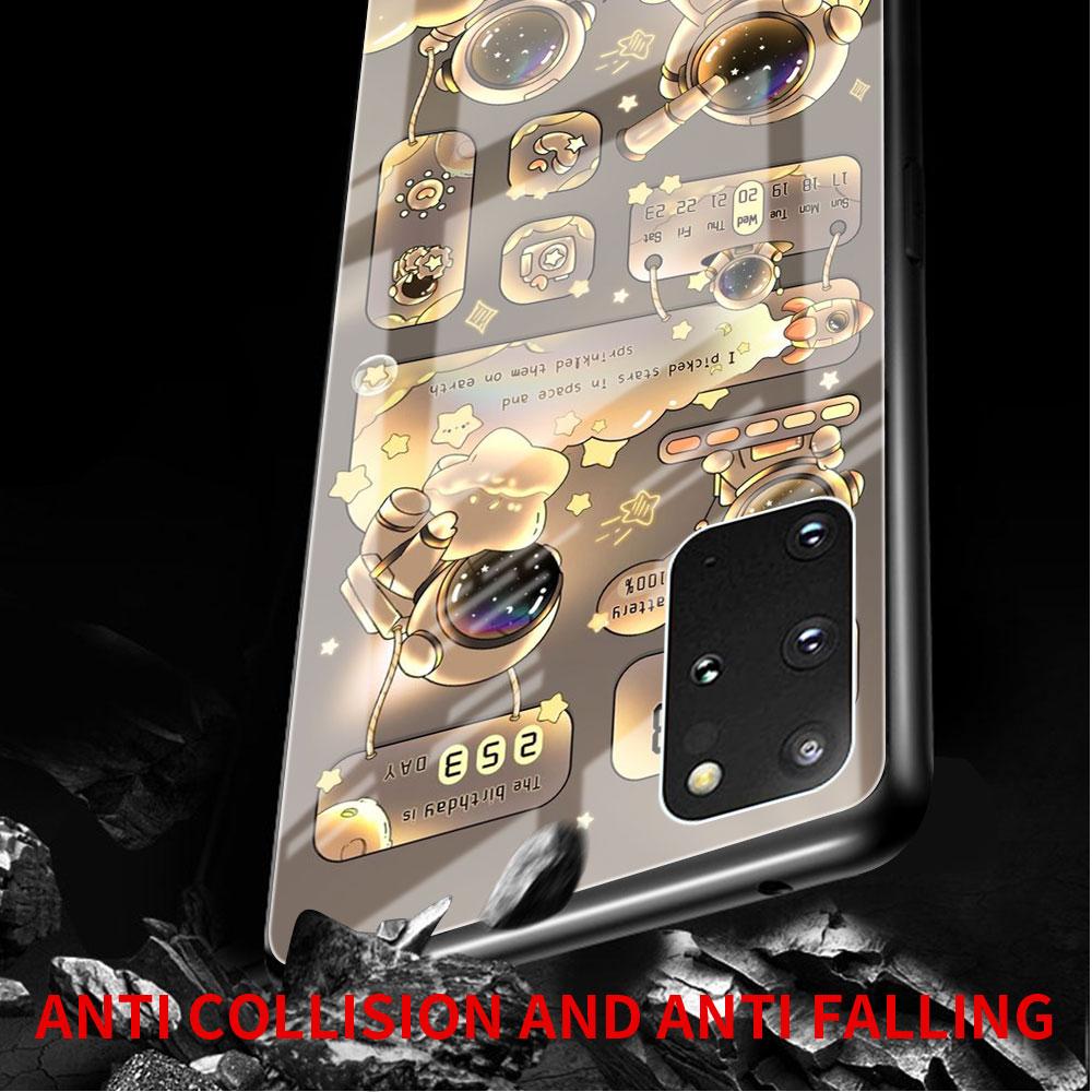 Glashülle für Samsung Galaxy S22 S20 FE S21 5G S10 S9 Plus Note 10 20 Lite gehärtete Telefonabdeckung Astronaut Cartoon