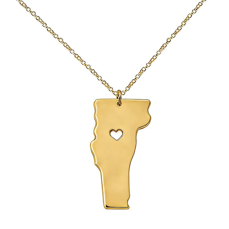 

America Vermont State Map Necklace Gold Silver Color Stainless Steel Necklaces For Women Men золотой
