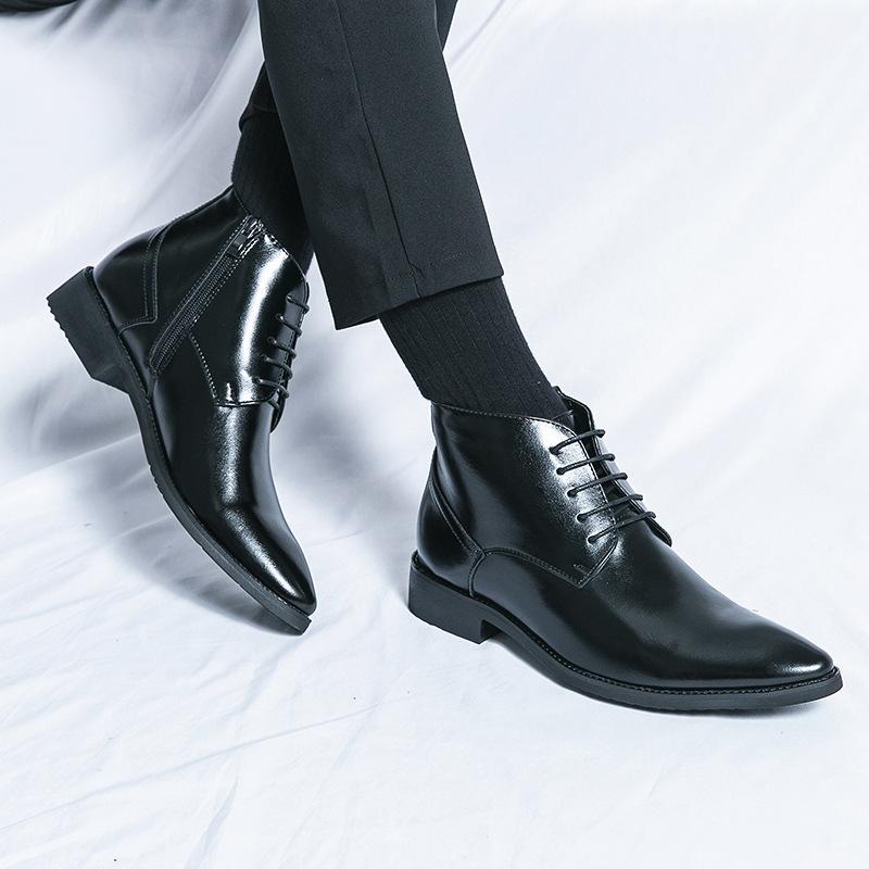 2025 autumn and winter new large size men's high-top pointed business casual fashion British leathershoes