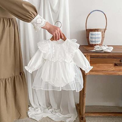 2024 Nieuwe Lente Kant Geborduurde Katoenen Romper Jurk voor Meisjes - Eénjarige Baby Mesh Prinsessenoutfit