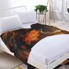 Reversible Orange forLotusFlower Print Flannel BlanketSoftWarm Shawl for BedroomDormCarOutdoorSofaTravelOfficeGiftAll-Season Use