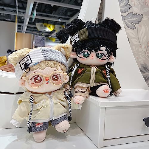 niannyyhouse 15cm Plush Clothes Loose Color Blocking Set Includes Hairband, Hoodie, Color Block Shorts, Glasses, Shoes, Cotton Doll, Dress-Up Accessor