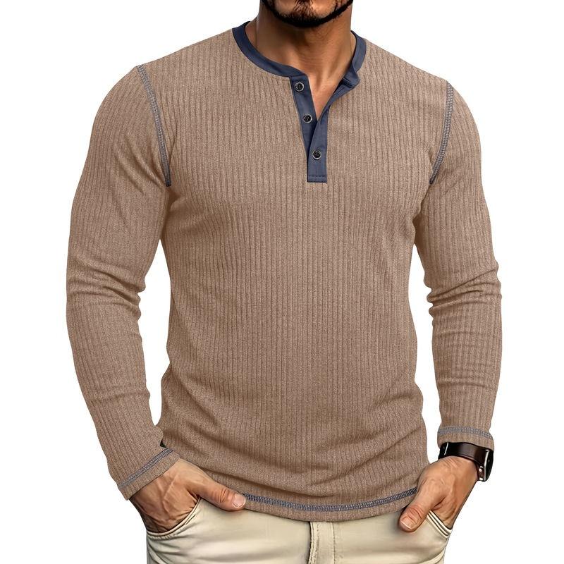 Mens Long Sleeve Henley Shirt Casual Autumn Winter Top