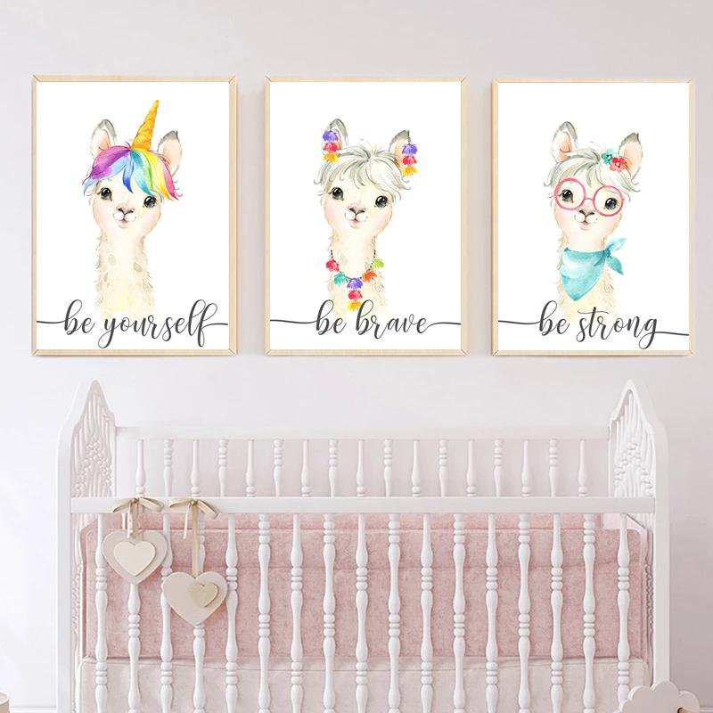 Llama Printable Wall Art Set Alpaca Wall Art Canvas Painting Nursery Posters And Prints Wall Pictures Baby Kids Room Décor No Frame