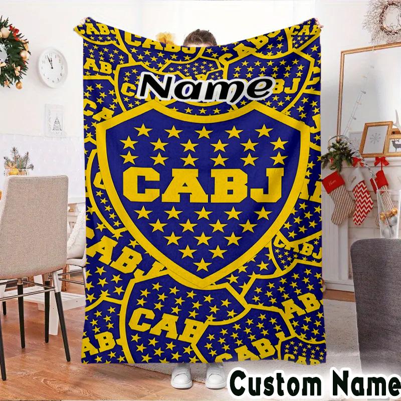 Custom Name CABJ Team Crest Throws Blanket Flannel Blankets for Couch Bed Gifts for Men Women Picnic blanket Christmas fan gifts