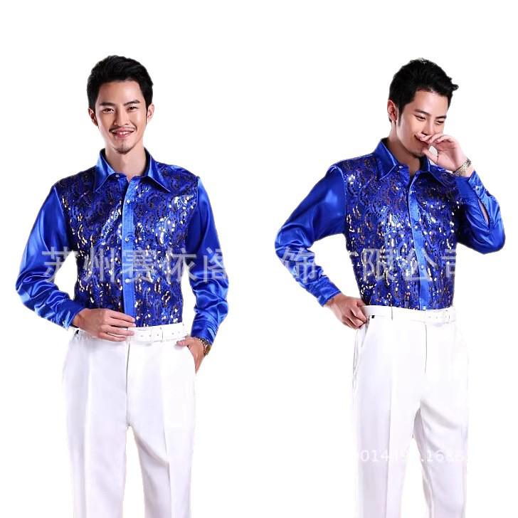 Men's Sequin Performance Stage Wear Dance Shirt