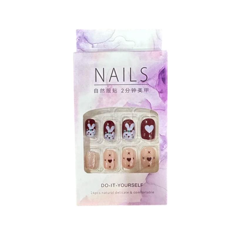 24 szt. Urocze Krótkie Sztuczne Paznokcie Plaster Brokatowe Cekiny Sztuczne Paznokcie Manicure Końcówki do Paznokci Zdejmowane Sztuczne Paznokcie Akrylowe Końcówki do Paznokci