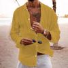 Summer Men's Solid Color Loose Single Breasted Lapel Cotton-Linen Long-Sleeve Shirt
