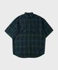 Panobeu Pnv022 Oversized Linen Tartan Short Sleeve Shirt (Green)